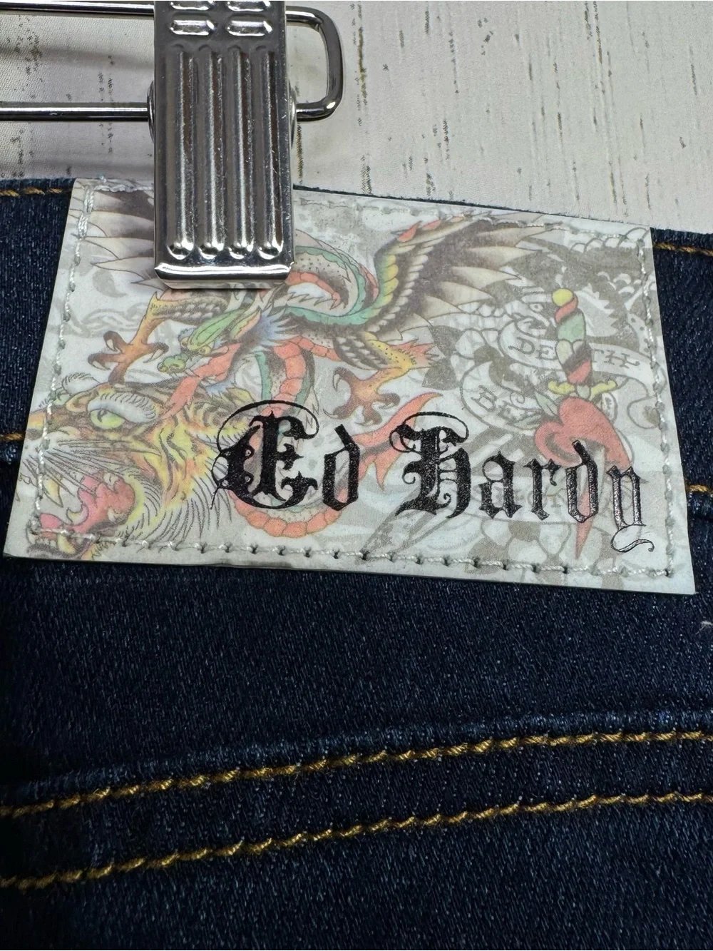 Ed Hardy Denim Jeans 38 Snake Rose Embroidered Straight Y2K Tattoo Grunge NWT